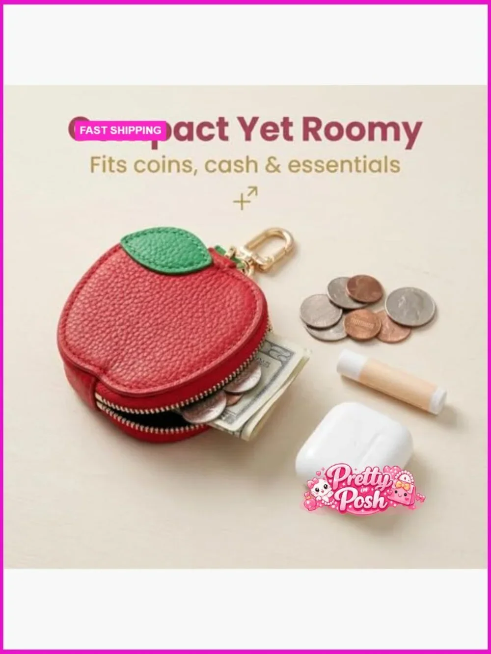 Faux Leather Coin Purse Keychain with Zipper Mini Bag Charm